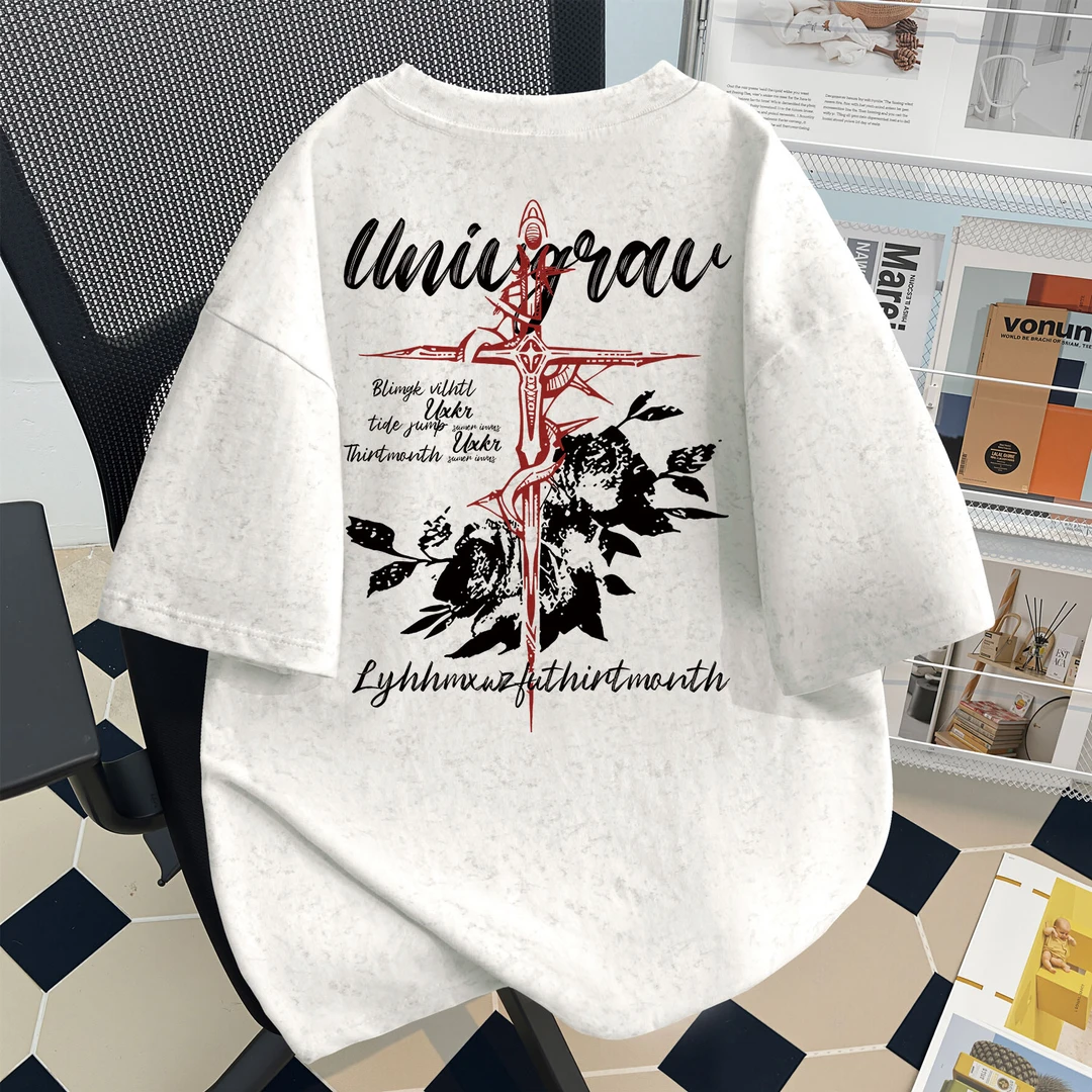 男女童夏季新款扎染短袖t恤中大童潮流文字印花美式设计感上衣服