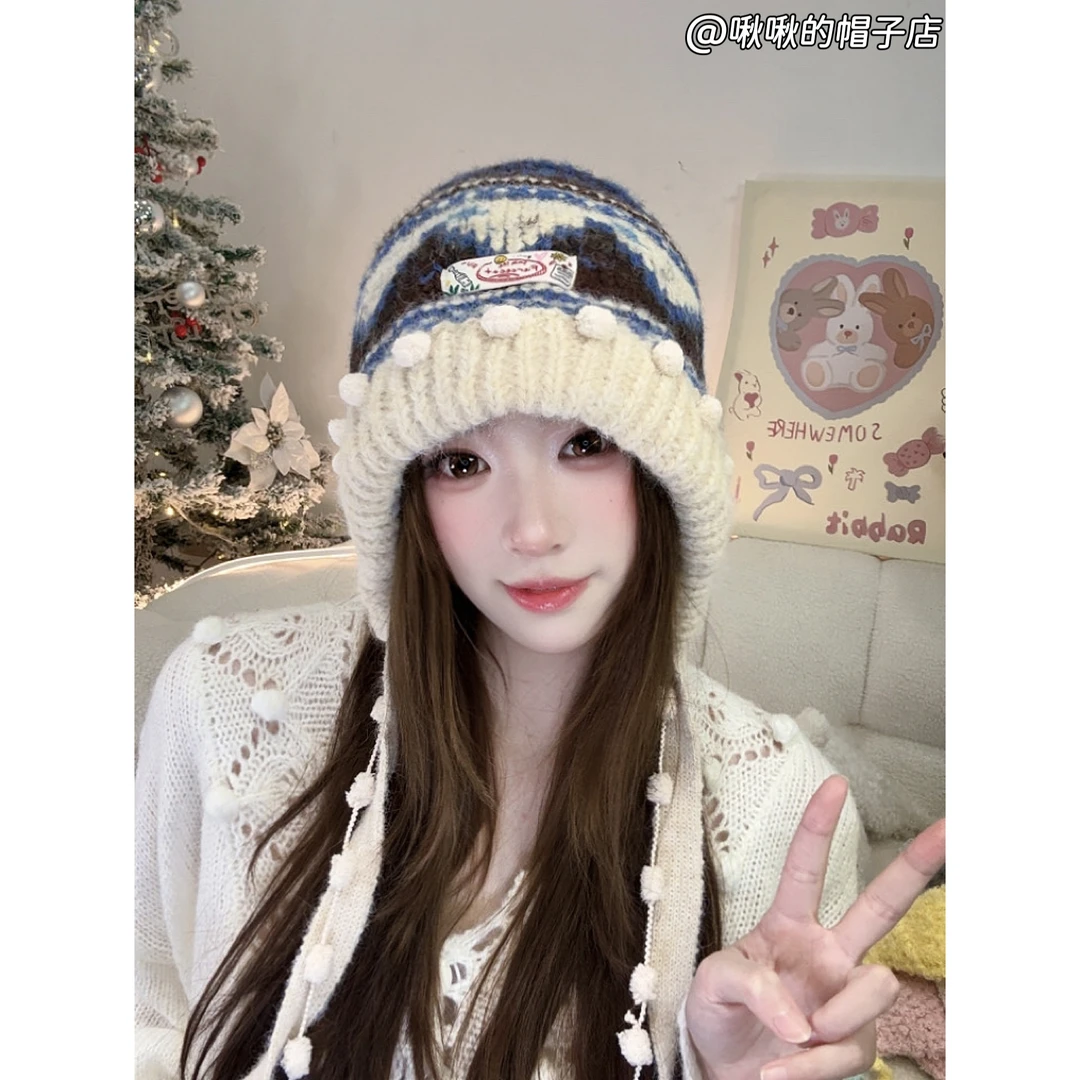 波点织梦 |原创韩系费尔岛针织帽子女秋冬保暖显脸小氛围感毛线帽
