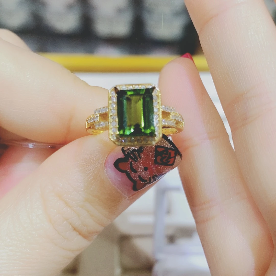 春***雨碧玺银S925镶嵌戒指