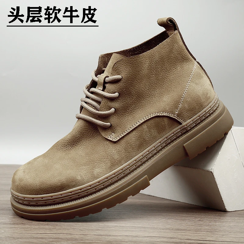 秋季新款男鞋真皮高帮马丁靴工装靴子中帮宽脚大头皮鞋男休闲皮靴