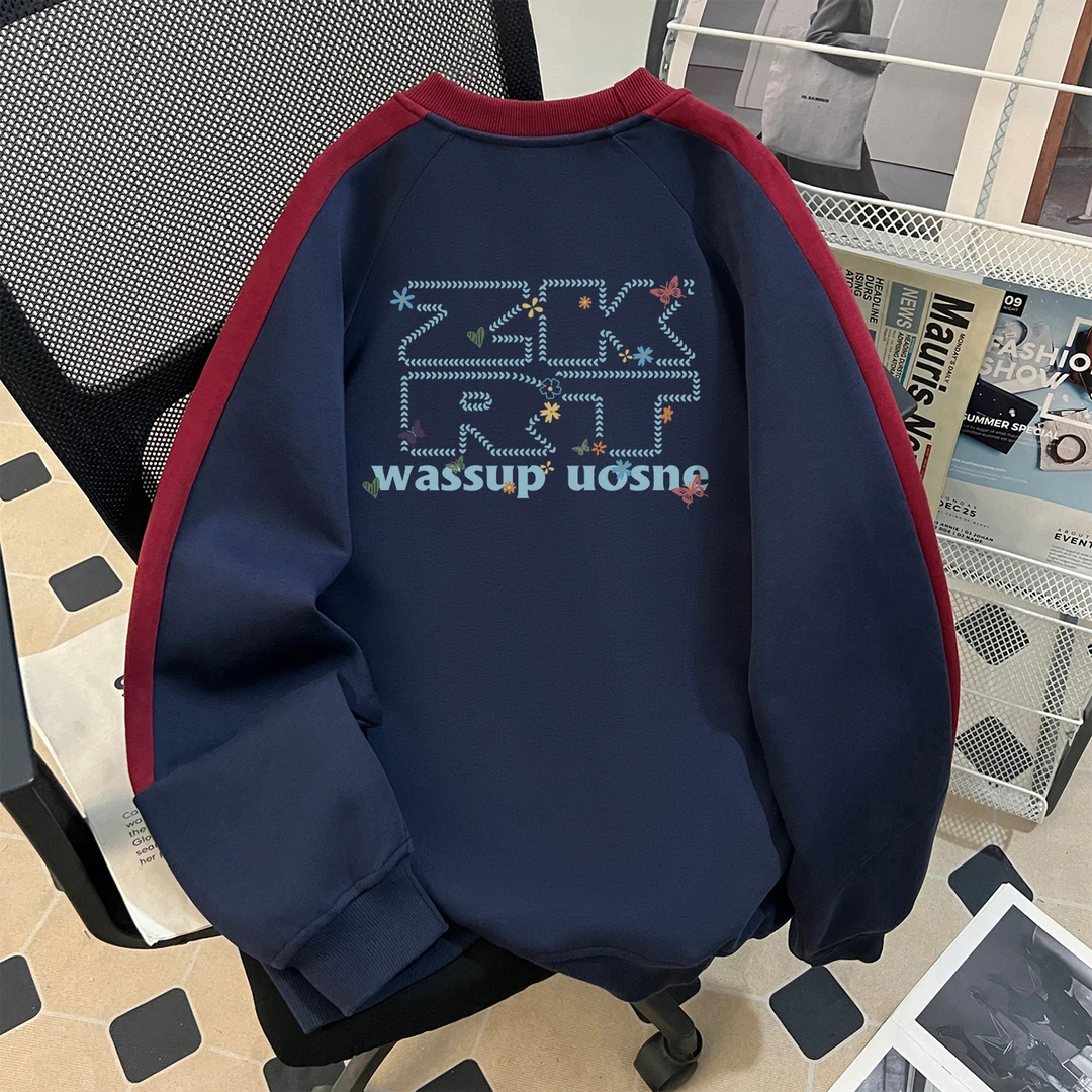 美式潮牌圆领卫衣男款无帽冬季加绒加厚宽松痞帅炸街套头长袖上衣