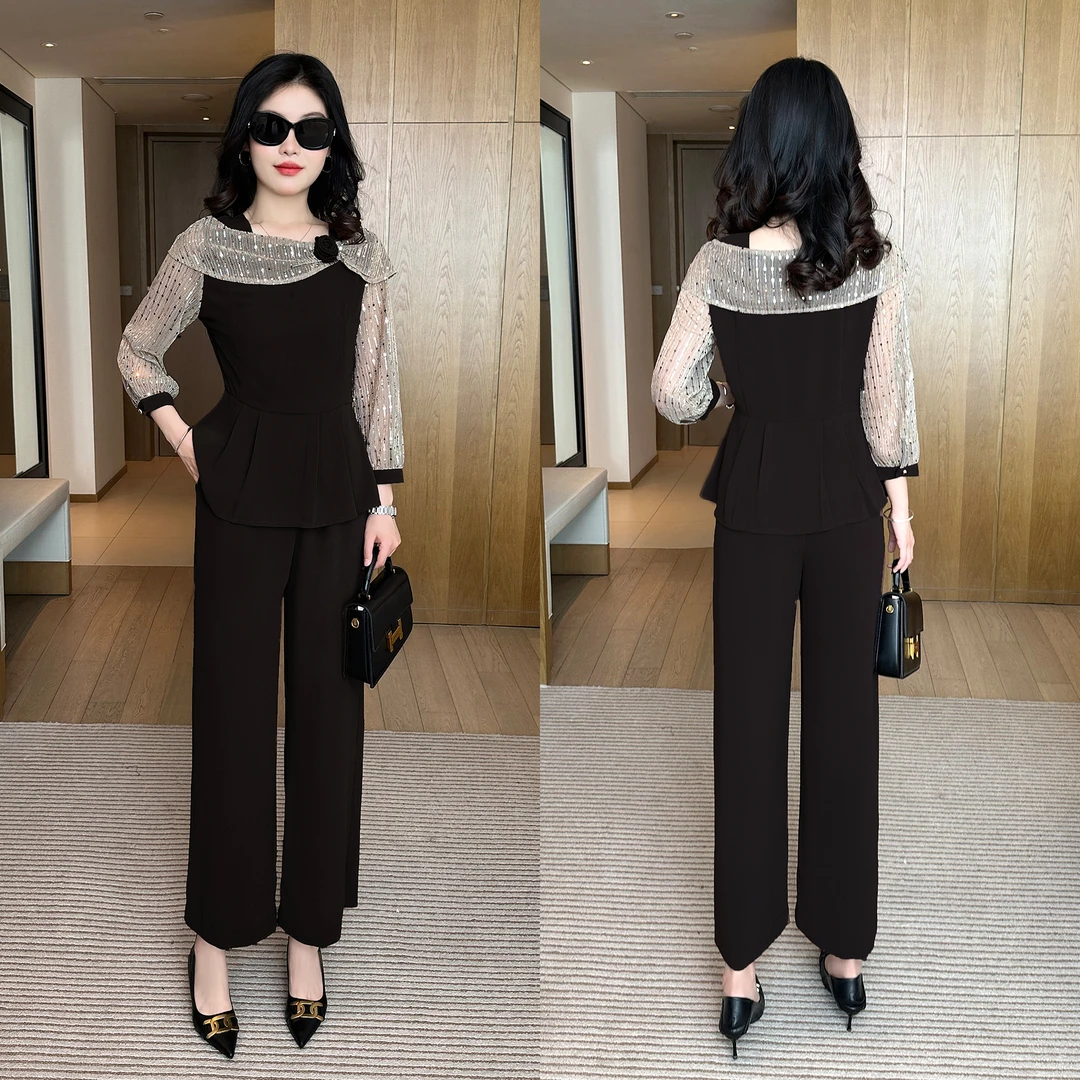 夏季新款蕾丝拼接洋气上衣减龄两件套小个子时尚套装女穿搭一整套