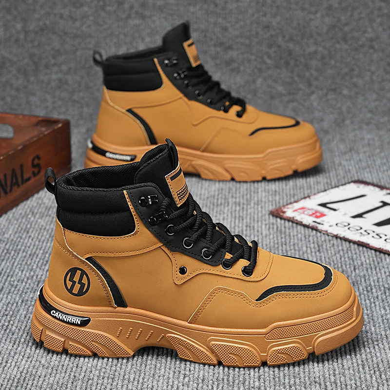 【工厂直发】马丁靴男高帮新款秋季户外休闲工装靴子男防水大黄靴