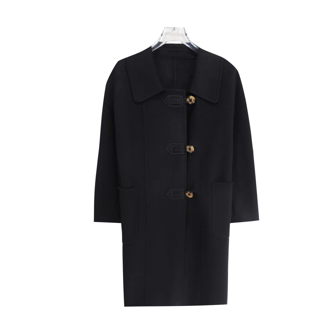 韩版宽松呢子大衣中长款减龄盘扣毛呢外套DY2440