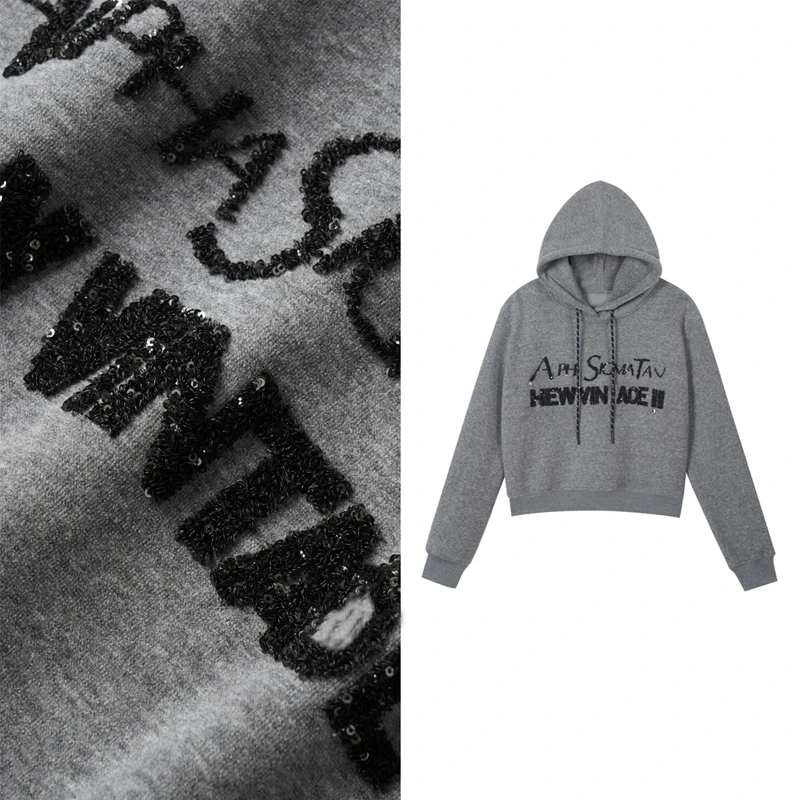 2025秋冬新款连帽卫衣女重工刺绣亮片设计感字母洋气百搭外套上衣