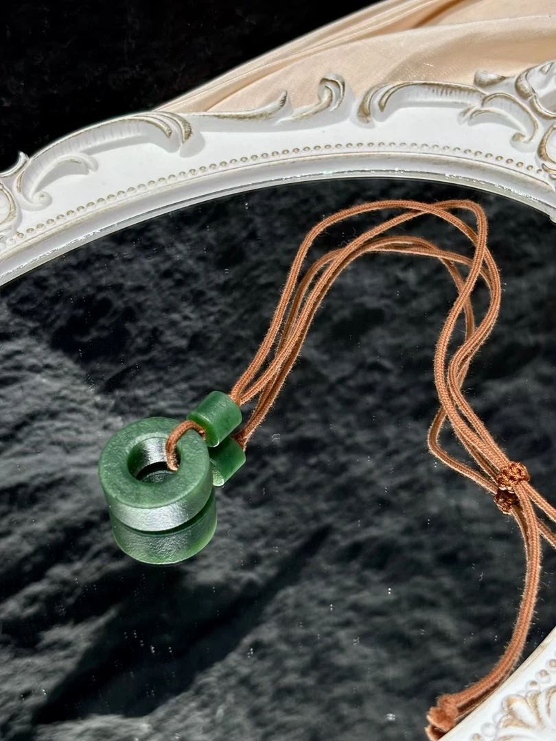 天然和田玉碧玉平安扣项链毛衣链手工编织中式磨砂质感雾面哑光