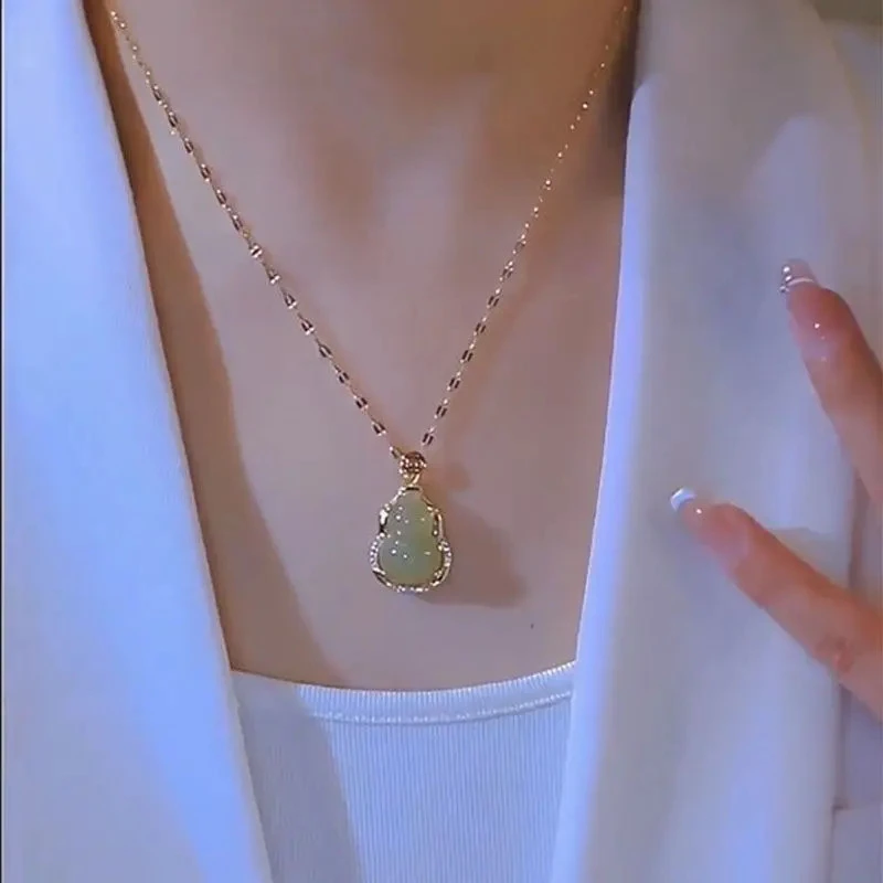 铜合金珐琅项链 小葫芦项链轻奢时尚毛衣链配饰高级感女百搭