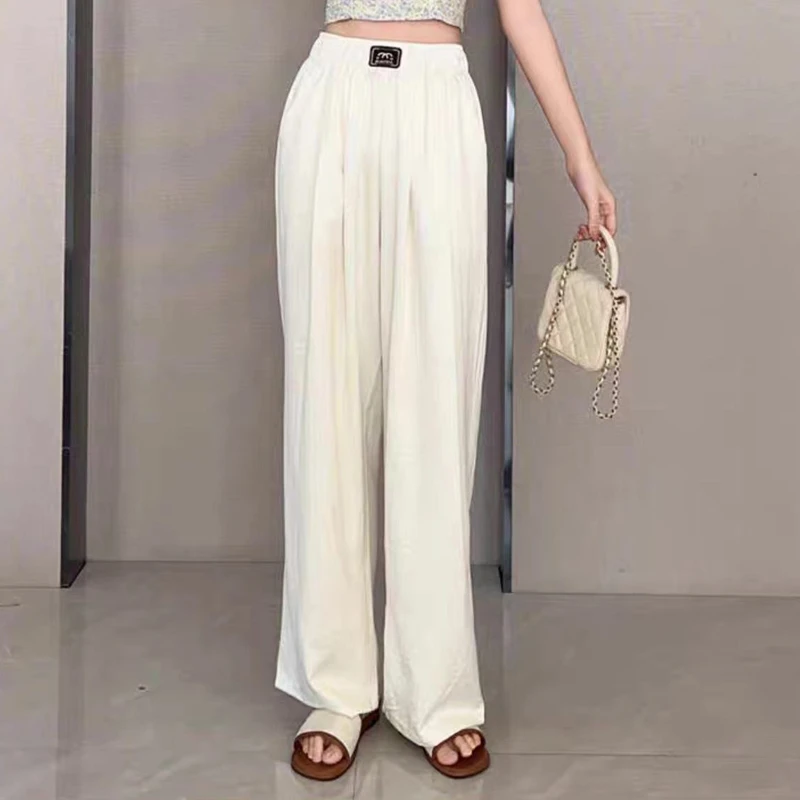 女士设计师新款缎面带口袋休闲显瘦阔腿裤A063