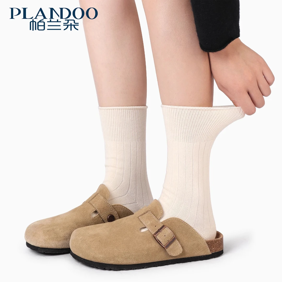 袜子女春夏白色袜子纯棉中筒袜春季无骨棉袜配勃肯鞋袜子松口长袜