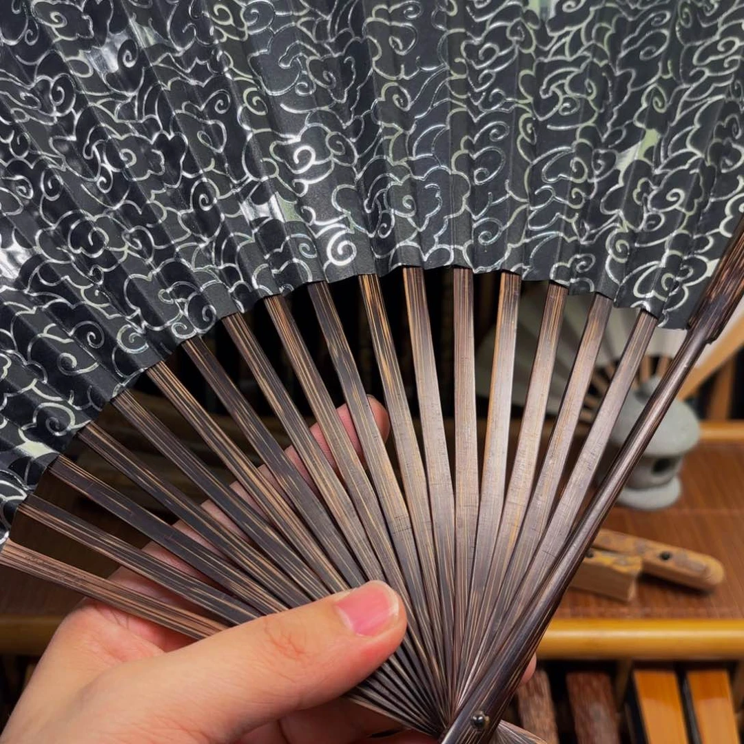 扇子全棕祥云银色