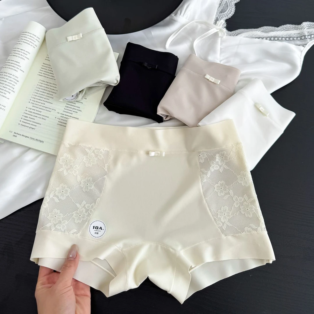 80-150斤蕾丝提花拼接安全裤女无痕10A裆部防走光平角内裤5276