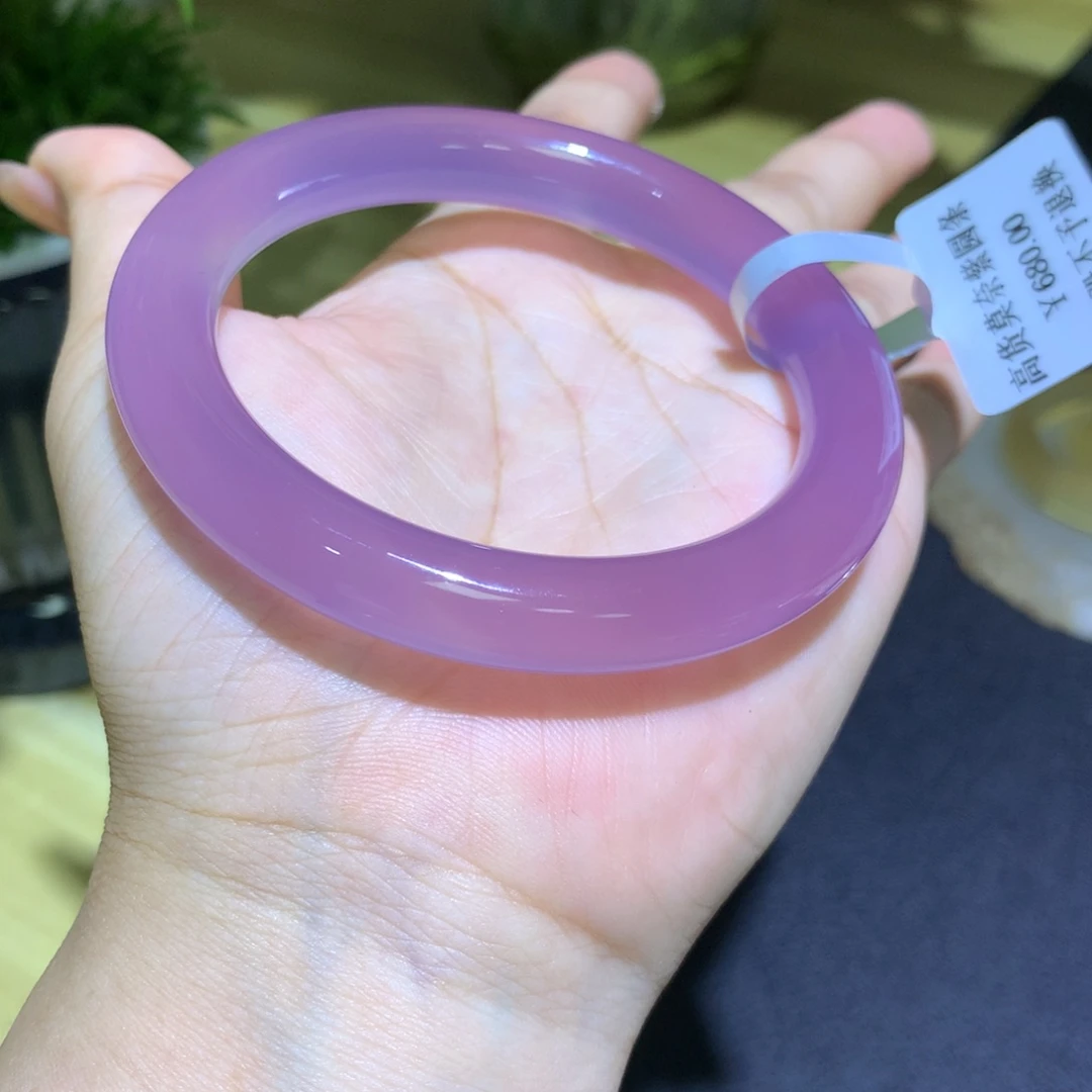 玛瑙/玉髓未镶嵌手镯莫奈紫圆条卡9➕