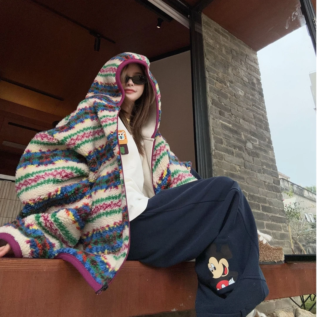 舟舟【彩色费尔岛】摇粒绒连帽外套气质网红秋冬潮牌休闲宽松