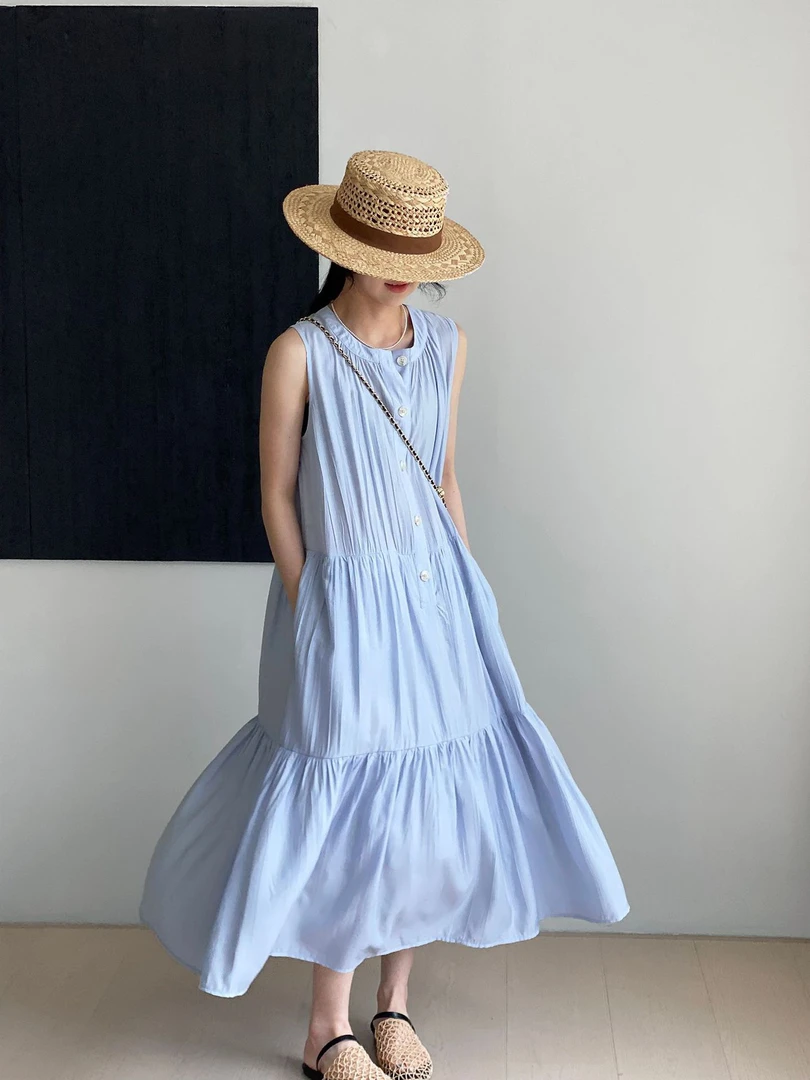 显瘦宽松肌理感背心连衣裙夏日冰茶款