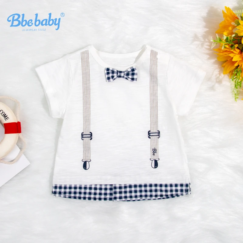 纯棉男宝洋气短袖假两件T恤