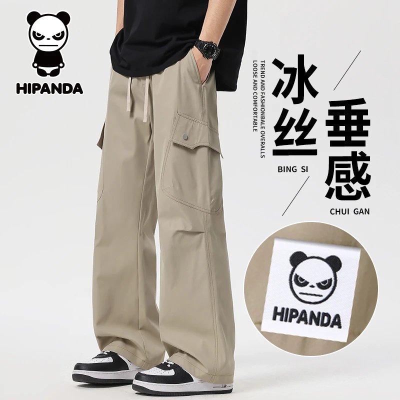 HiPanda你好熊猫男士夏季薄款冰丝工装裤潮流宽松百搭直筒休闲裤