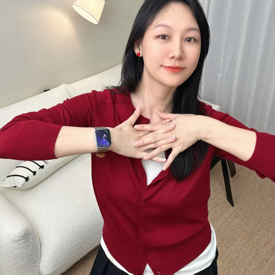 FERCOO优雅气质16针扬子精纺薄款羊毛长袖针织开衫