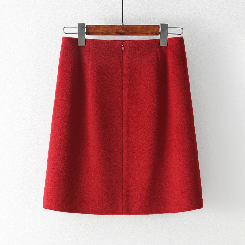 羊毛呢半身裙2025新款冬季通勤显瘦小个子短裙红色a字裙包臀冬裙