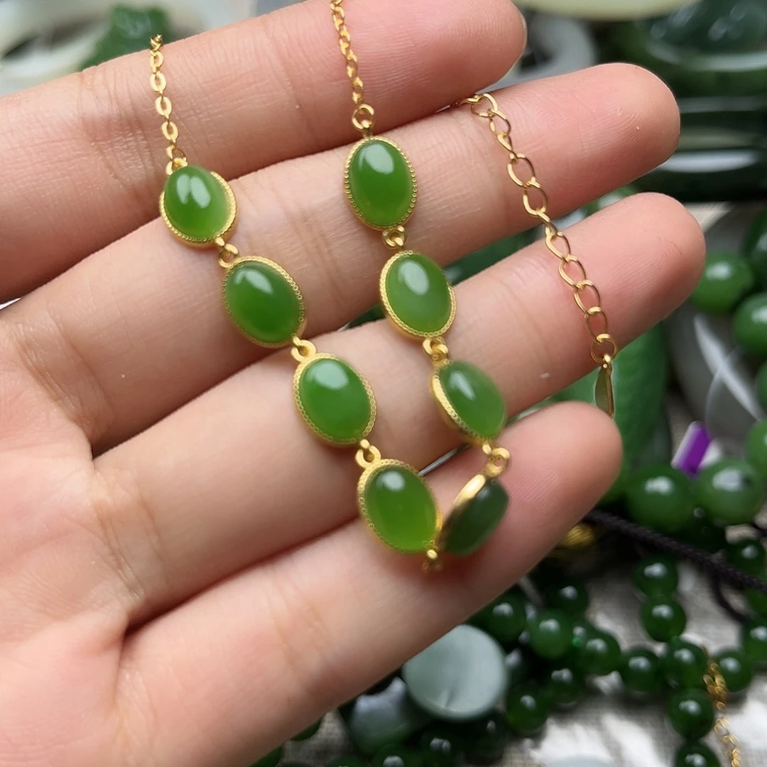 和田玉（碧玉）银S925镶嵌手链