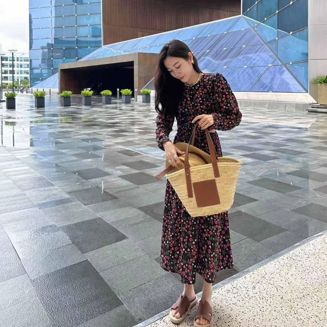 【MIS•FOFO买手店】NN1799新款时尚碎花露腰显瘦长裙气质高腰