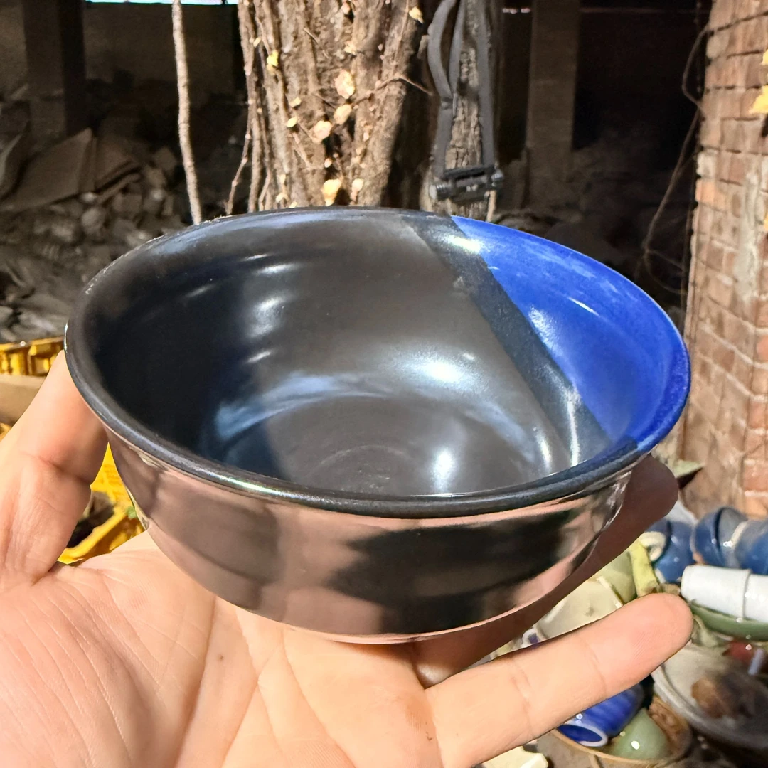 特价瑕疵，宝石蓝黑双色小碗2只