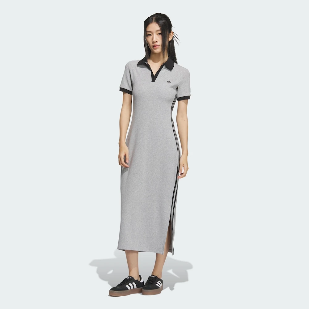 【滔搏联动】adidas阿迪达斯三叶草女子灰色翻领短袖连衣裙KF0318