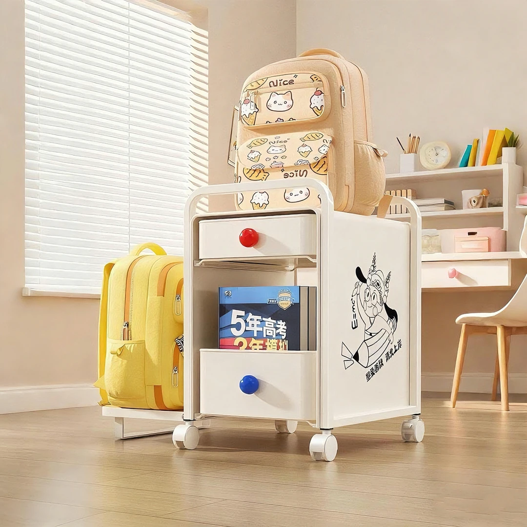 易时代书包置物架可移动家用多层小推车落地桌下带轮放书本收纳架