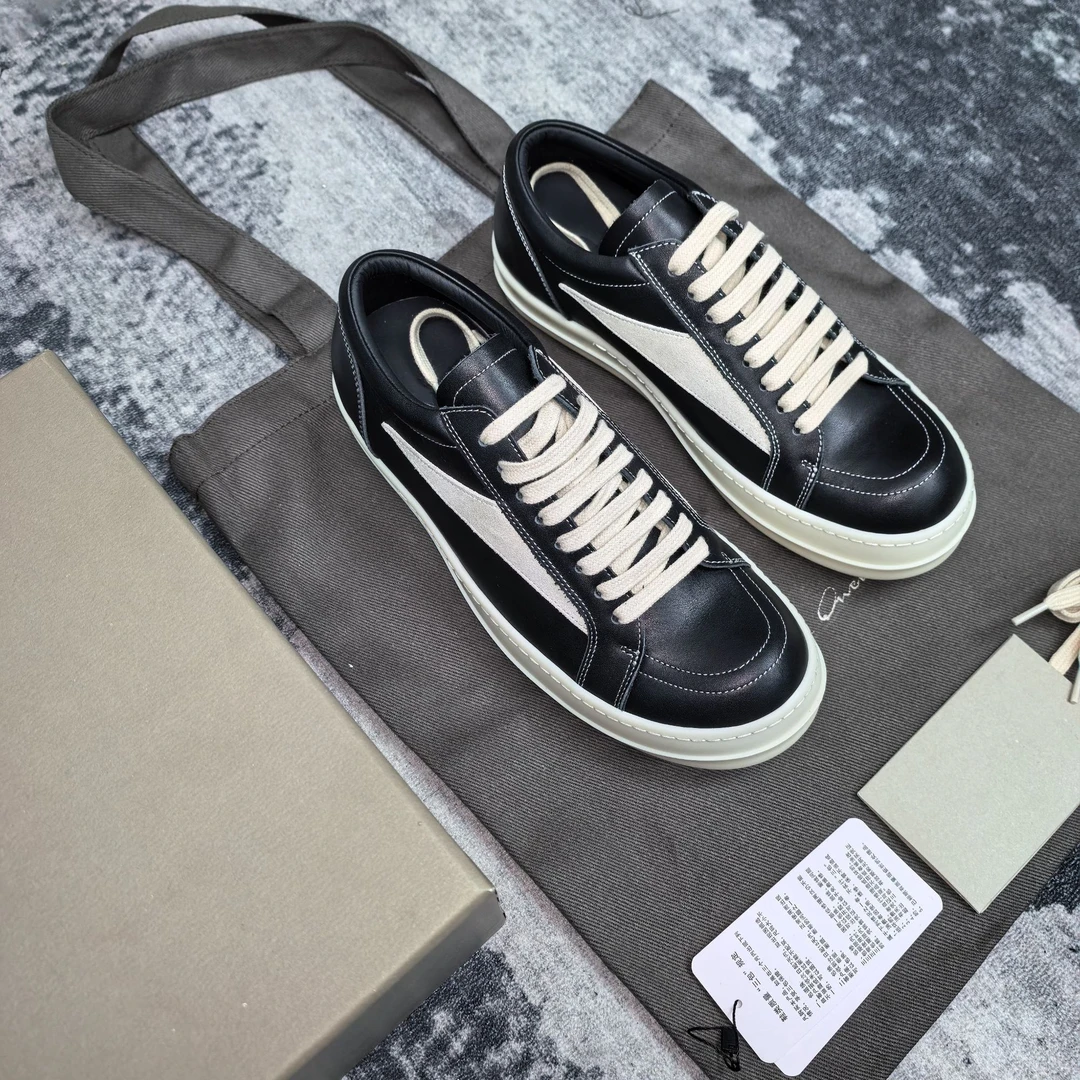 25款万子款自主主线新款皮面暗黑黑白低帮小众鞋RICK OK RO鞋