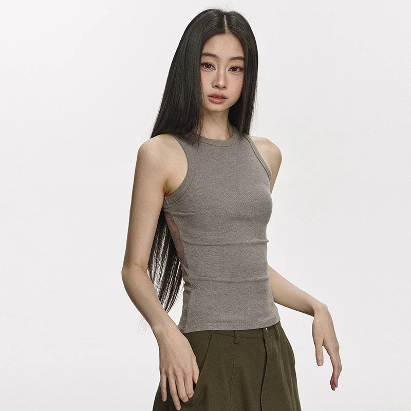 anna aneae露背蕾丝拼接针织上衣女夏季短款修身外穿背心吊带女潮