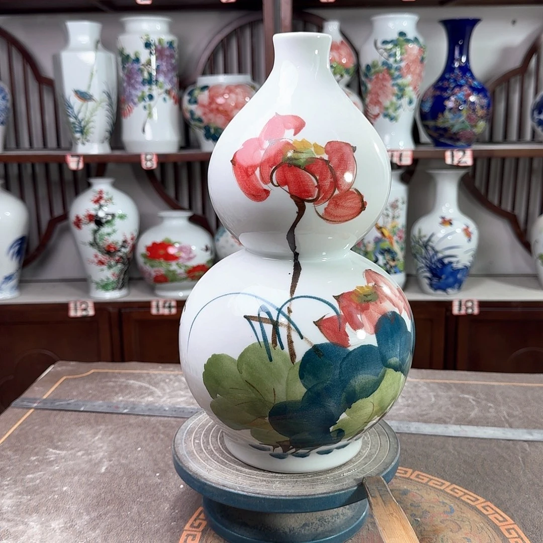 摆件陶景德镇陶瓷葫荷花花