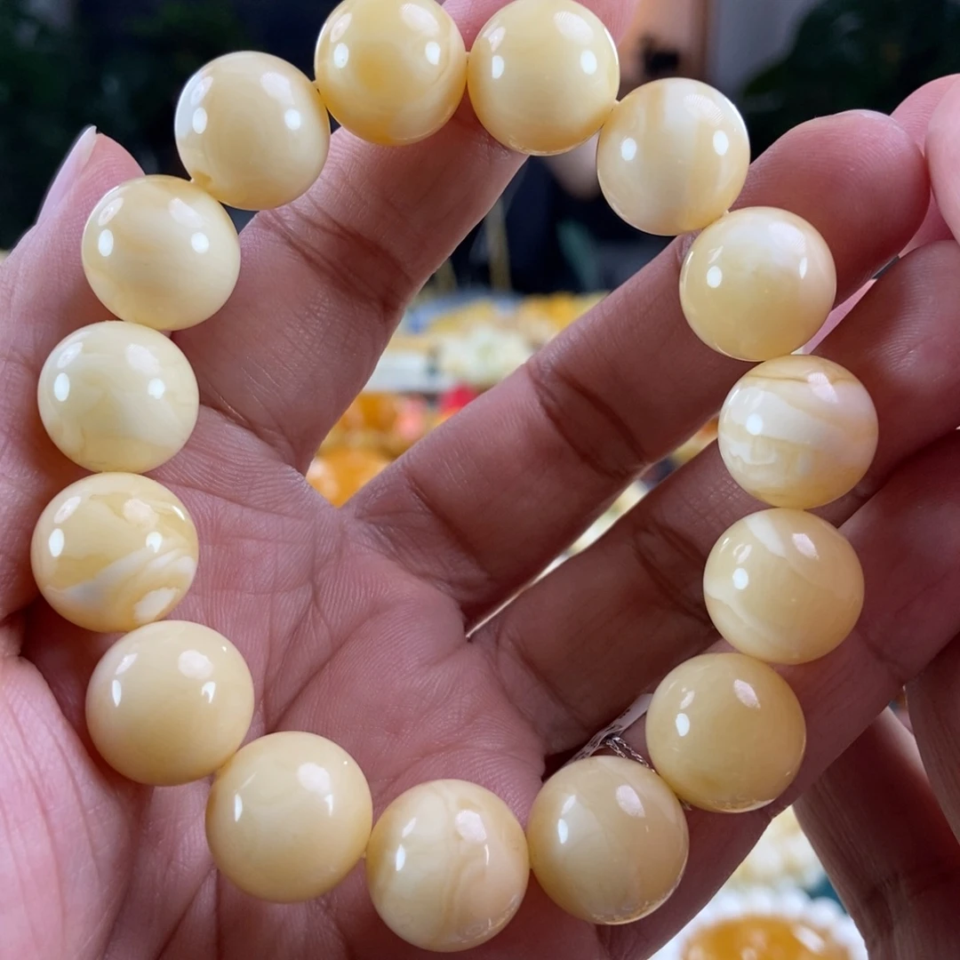 琥珀未镶嵌珠宝奇石15白花蜡同料串29.2