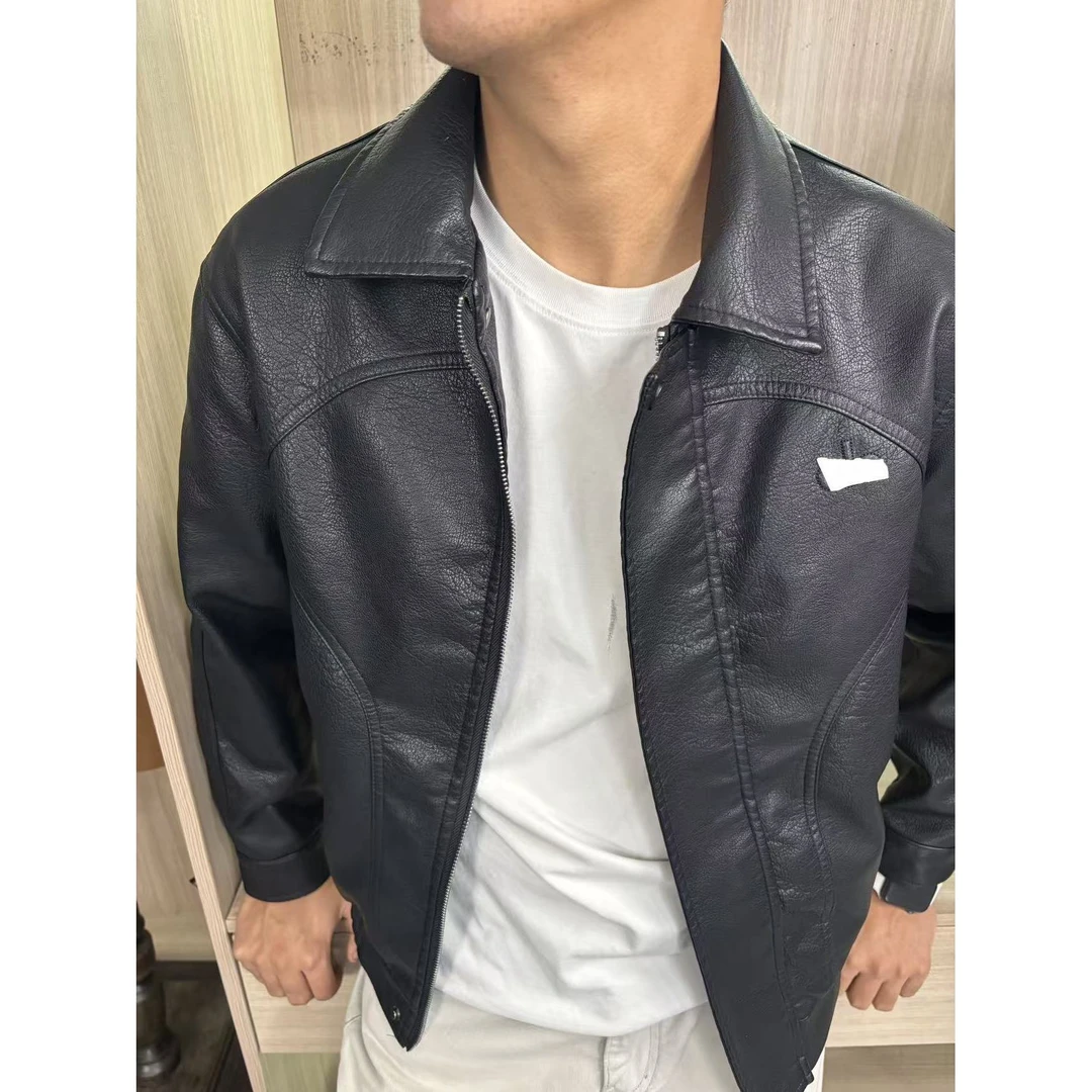 做旧美式机车风皮衣外套男 秋冬季潮牌街头痞帅修身短款PU皮夹克