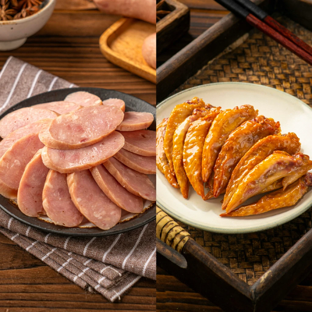 【全味临】精瘦肉蒜肠250g*2袋+熏鸡翅尖180g*2
