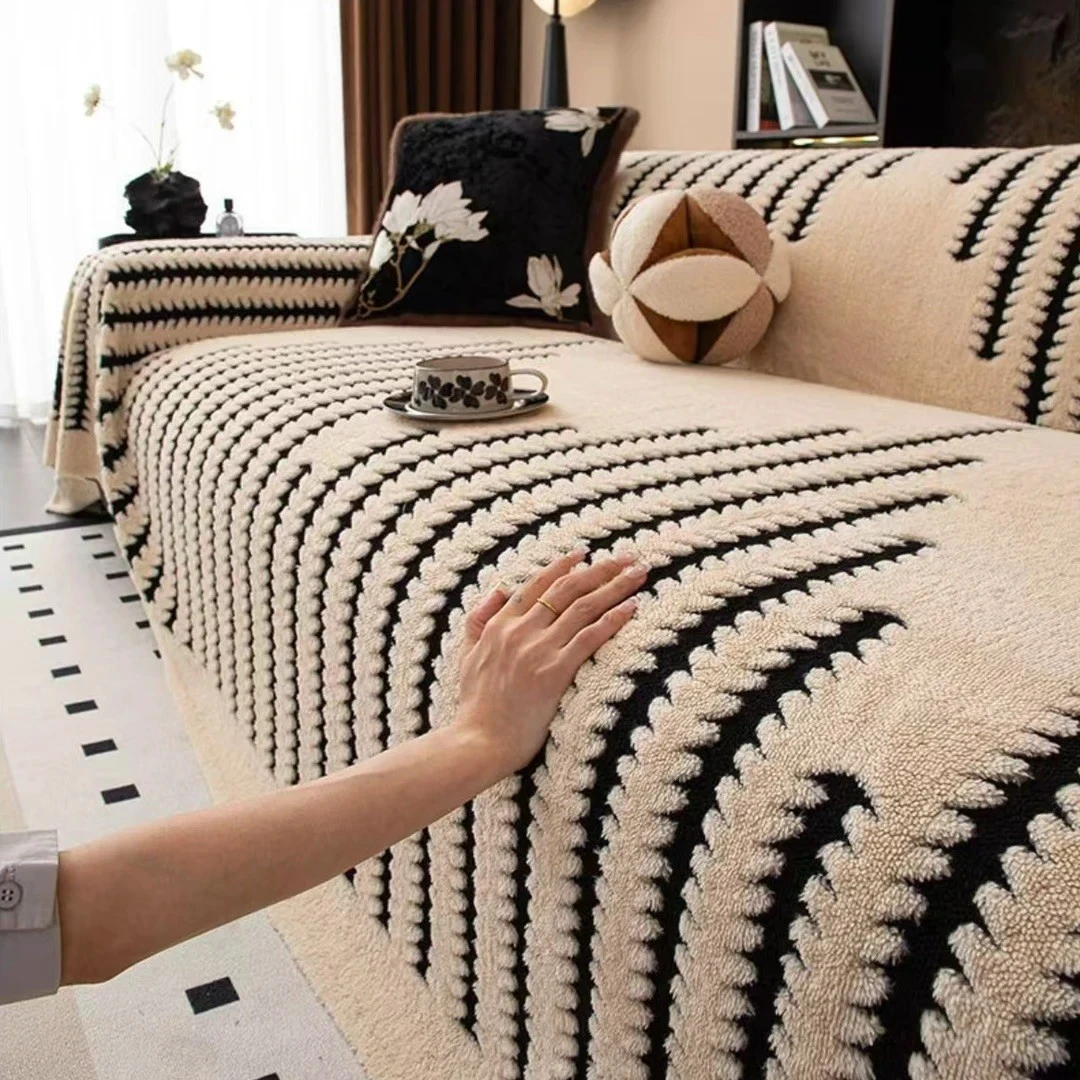 暖意绒绒云感万能全盖沙发盖四季款防滑防猫抓高级感提花毛绒套罩