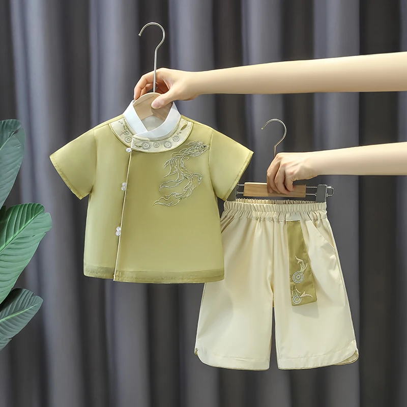 男童汉服夏款国风洋气套装儿童新中式唐装宝宝夏季古风薄款两件套