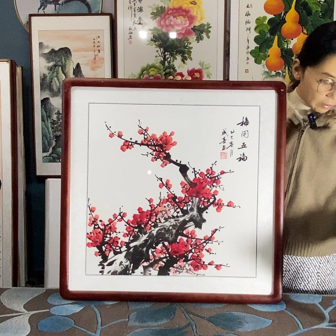 国画手写手绘带框包邮国画作品62✖️62