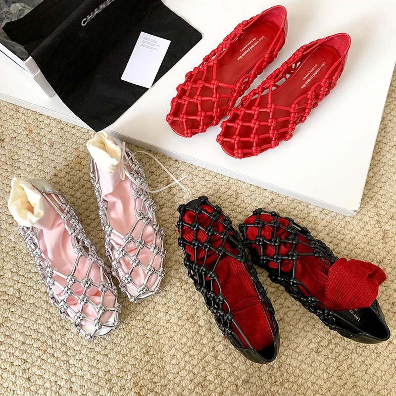 Sheriley77小众百搭单鞋镂空凉鞋女2025夏季复古平底鞋子女