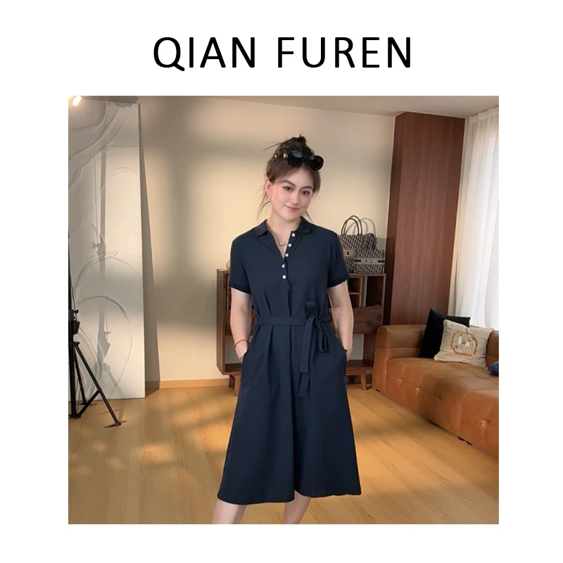 小马同款五粒扣丝光珠地棉抗皱衬衫裙气质裙子