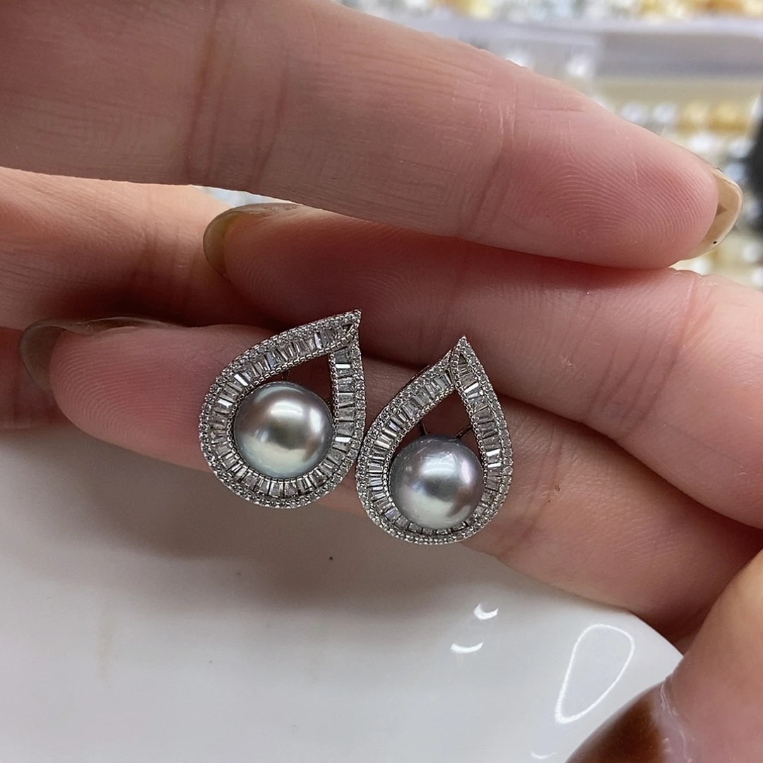 海水珍珠银S925镶嵌耳饰