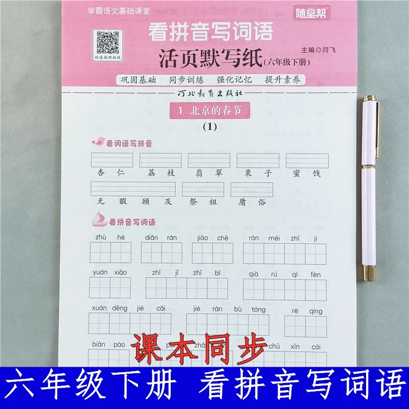六年级下册语文看拼音写词语活页默写纸同步训练人教版生字组词书