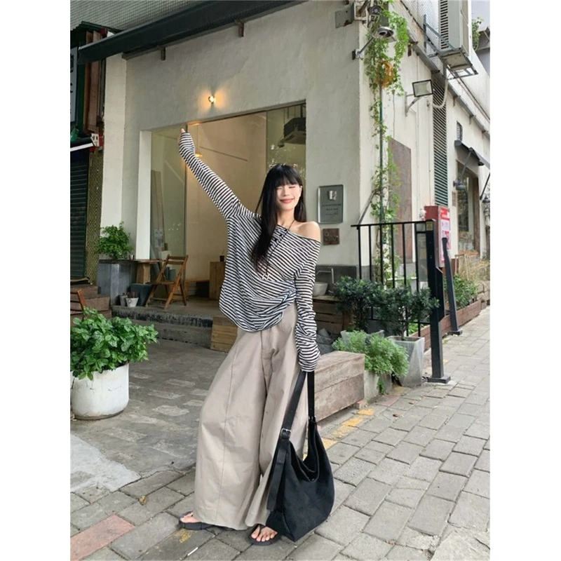 【AORSKK】新款休闲风长袖t恤女夏季条纹防晒罩衫宽松显瘦感薄上衣