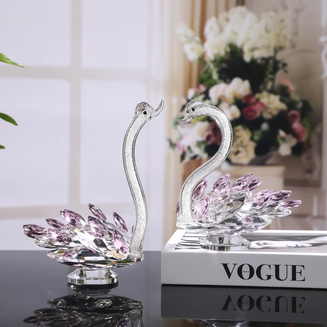 粉色水晶天鹅摆件玄关电视柜酒柜家居装饰品轻奢送人礼物