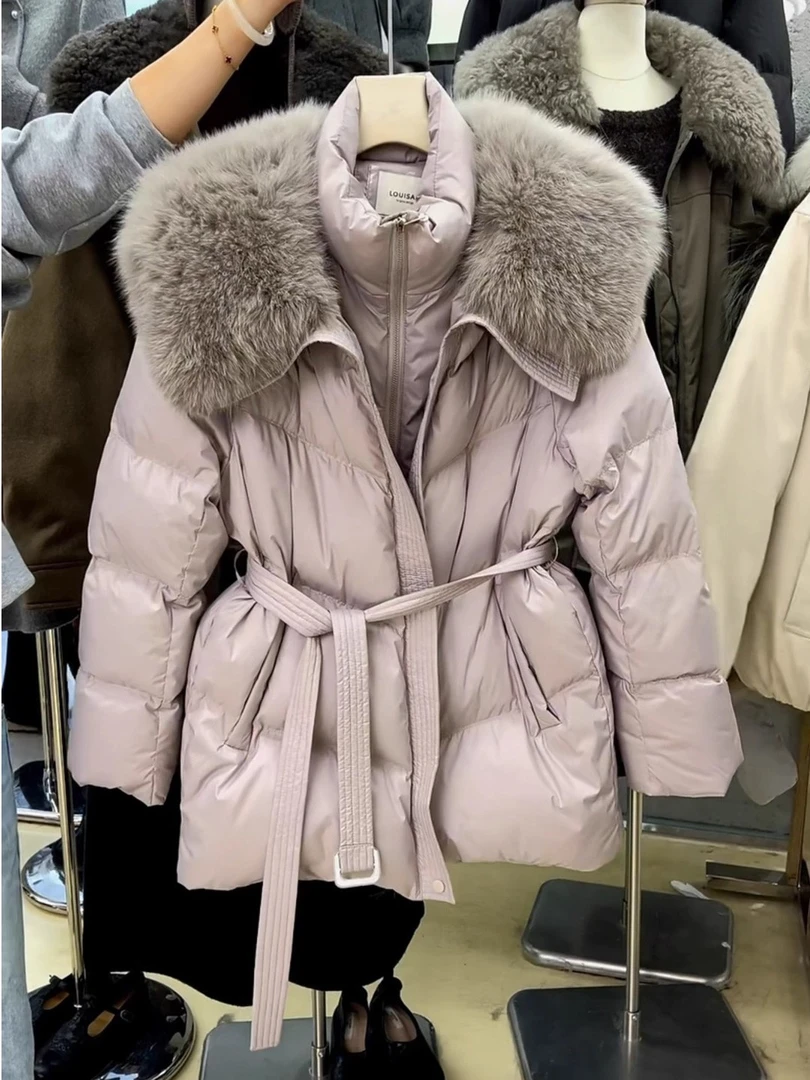 正流行2025冬季大毛领收腰棉服外套中长款保暖显瘦外套独特超好看