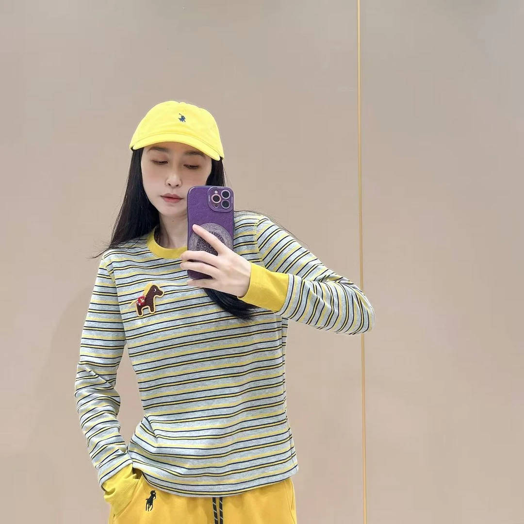 条纹宽松圆领512191长袖T恤条纹女百搭长袖圆领套头针织
