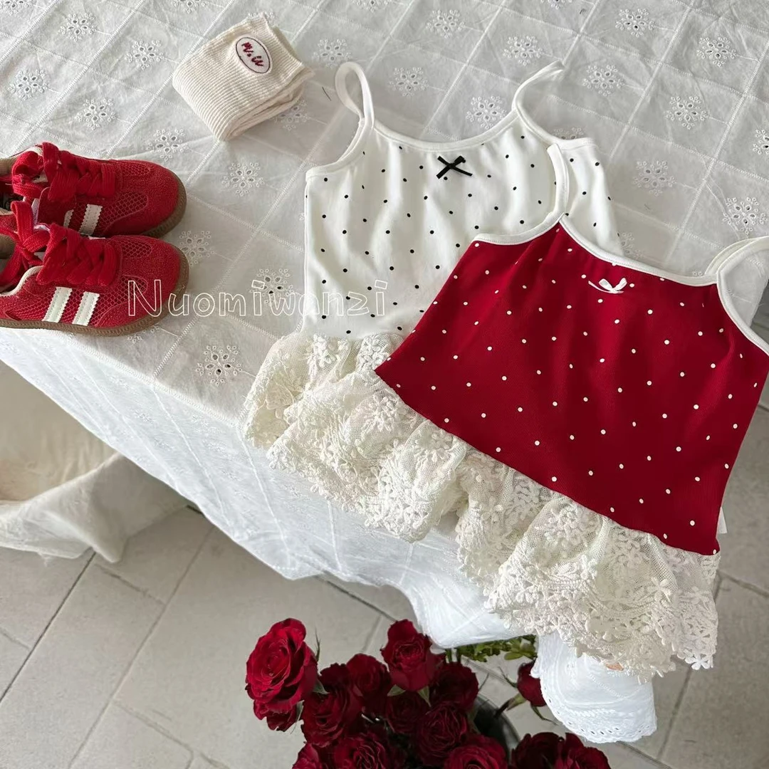 丸子十【现货】儿童韩版波点下摆花边女童百搭吊带（夏款）WZJ-52003