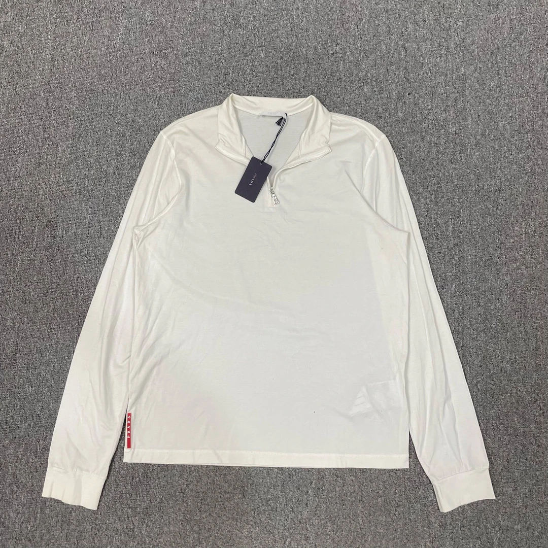 99新 Prada/普拉达 12269904白色下摆logo半拉链速干T恤 XL码99新