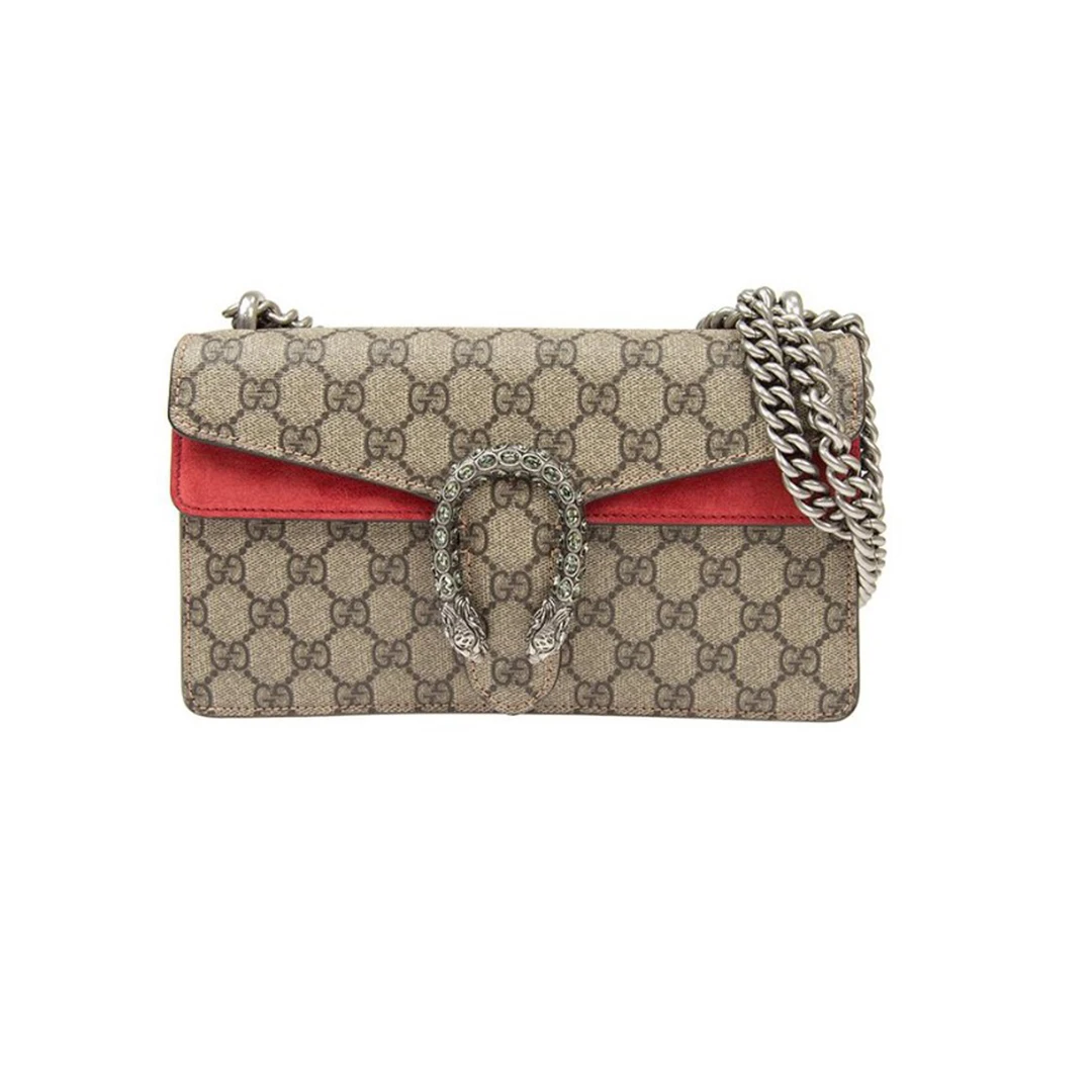 99新 GUCCI/古驰 壹所奢品/GUCCI古驰/酒神中号红色钻扣斜跨包