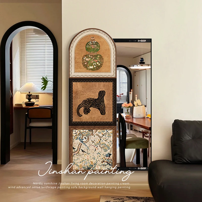 中古风入户玄关全身镜隐形推拉穿衣镜衣帽间镜子隐藏式装饰画挂画