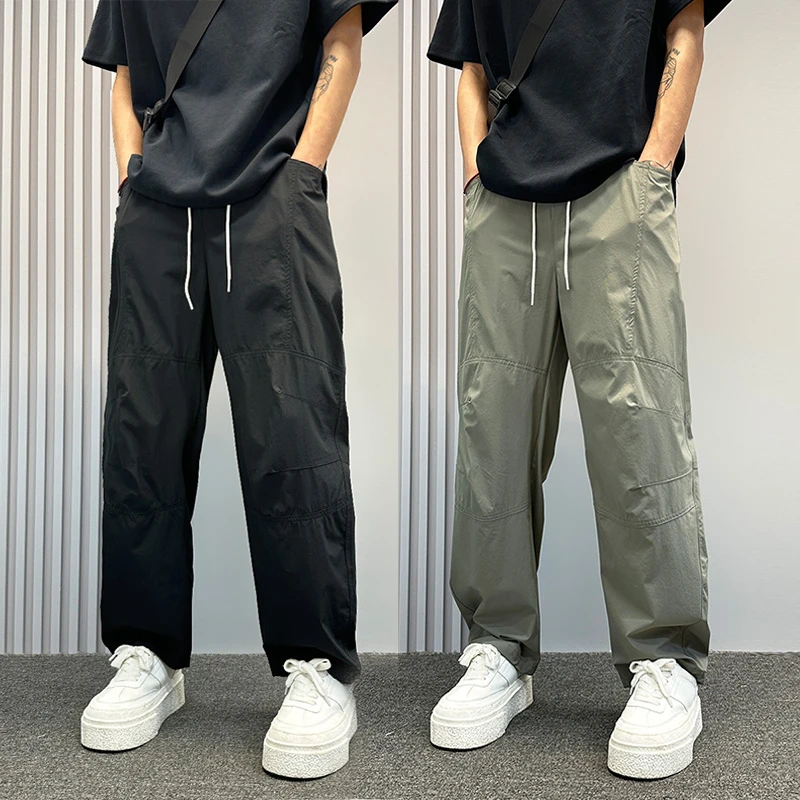 高级感纯色立体速干休闲裤男夏薄款宽松直筒运动裤痞帅潮牌男裤子