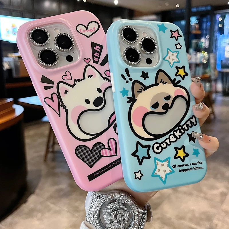 适用苹果系列iPhone 16新款手机壳15pro小众星星小猫半包大孔防摔